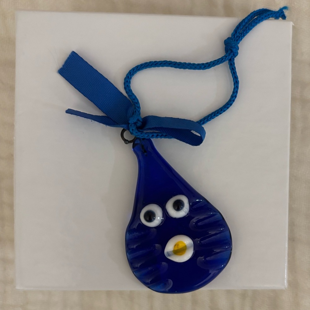 Glass evil eye protection hanger, key chain or bracelet. NWOT. 5-6 cm. In box.